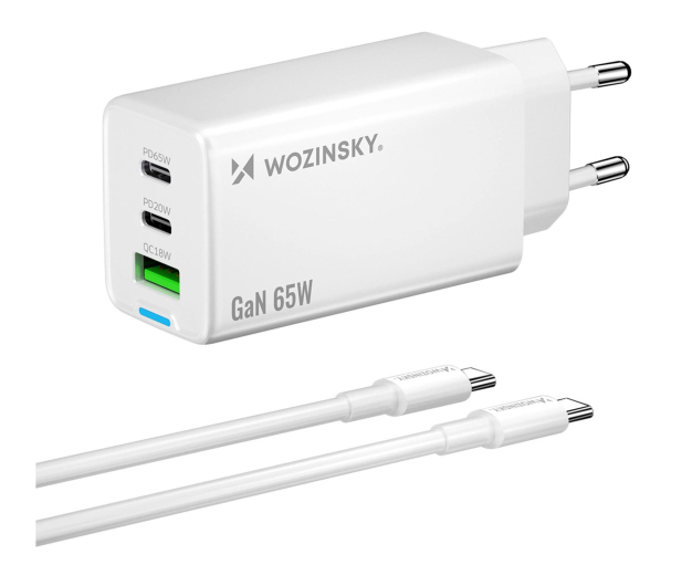 Wozinsky Ładowarka GaN 65W z portami USB 2xUSB-C z kabelm C-C 65W - 1487890 - zdjęcie